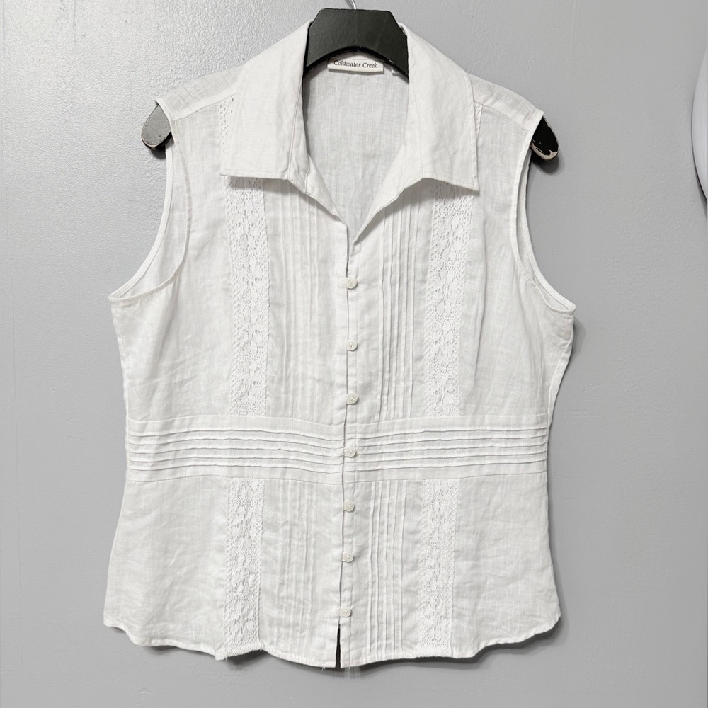 #12)  Coldwater Creek 100% Linen White Sleeveless Blouse